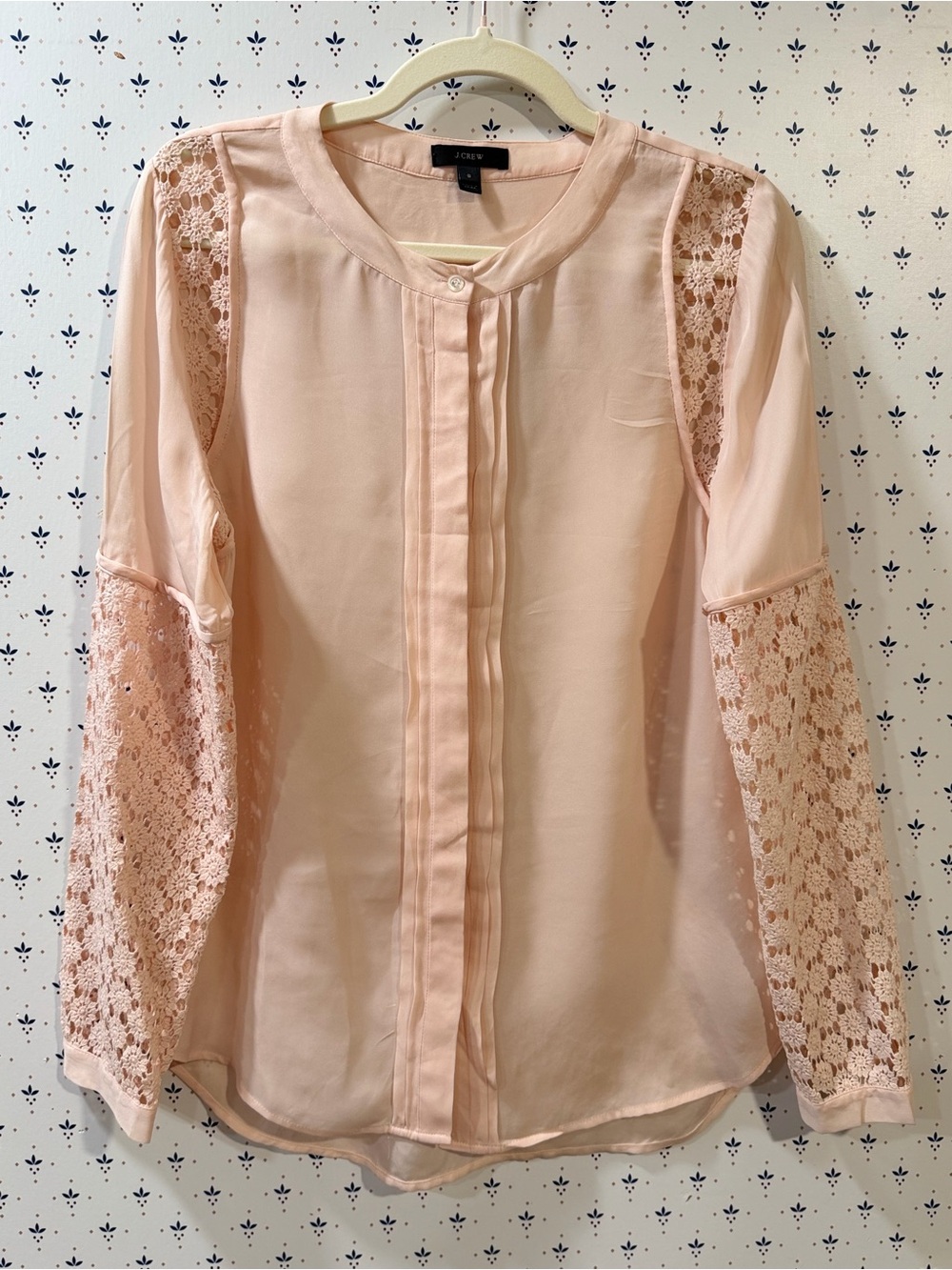 Crew Lace Sleeve Pleated Button Front Blouse - Size 8